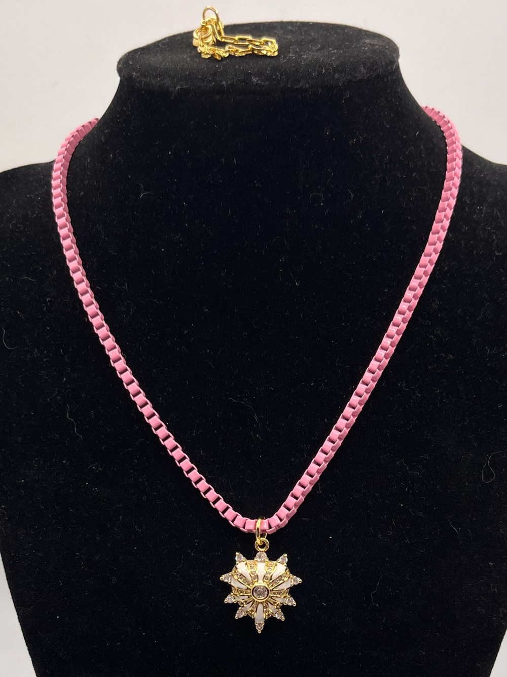 Gold Starburst Pendant Necklace with Pink chain -Women's Jewelry
